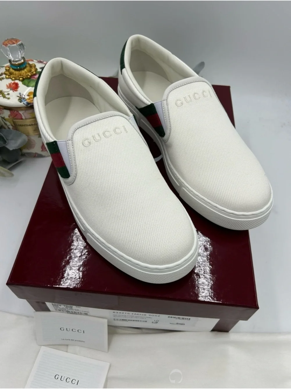 Gucci ace canvas slip on sneakers with iconic web trim size 10 fits 10.5US